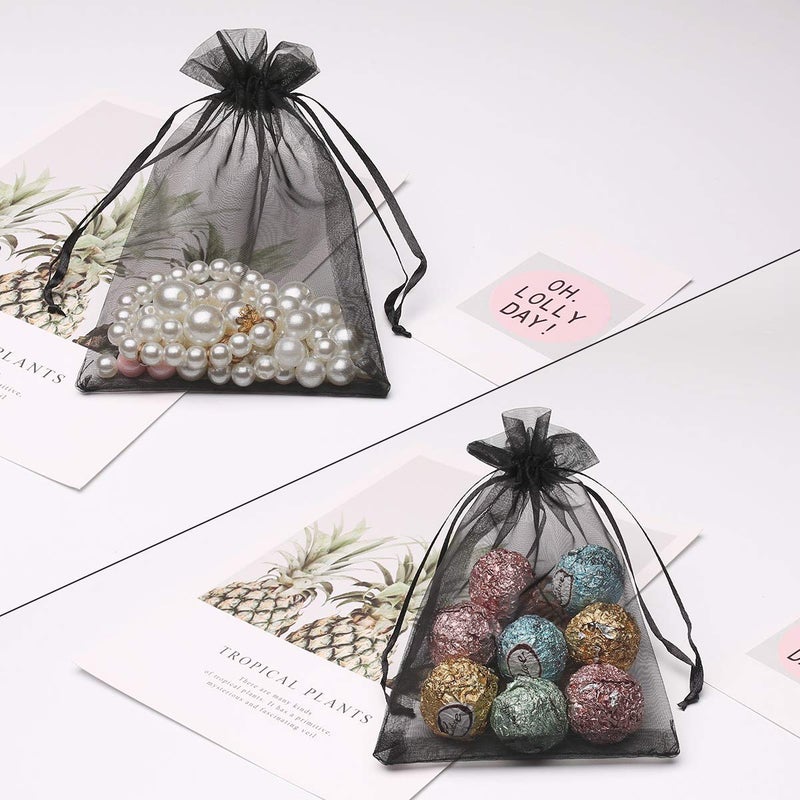 Akstore 100PCS 4x6inch (10x15cm) Drawstring Organza Jewelry Favor Pouches Wedding Party Festival Gift Bags Candy Bags (Black) - Image 5